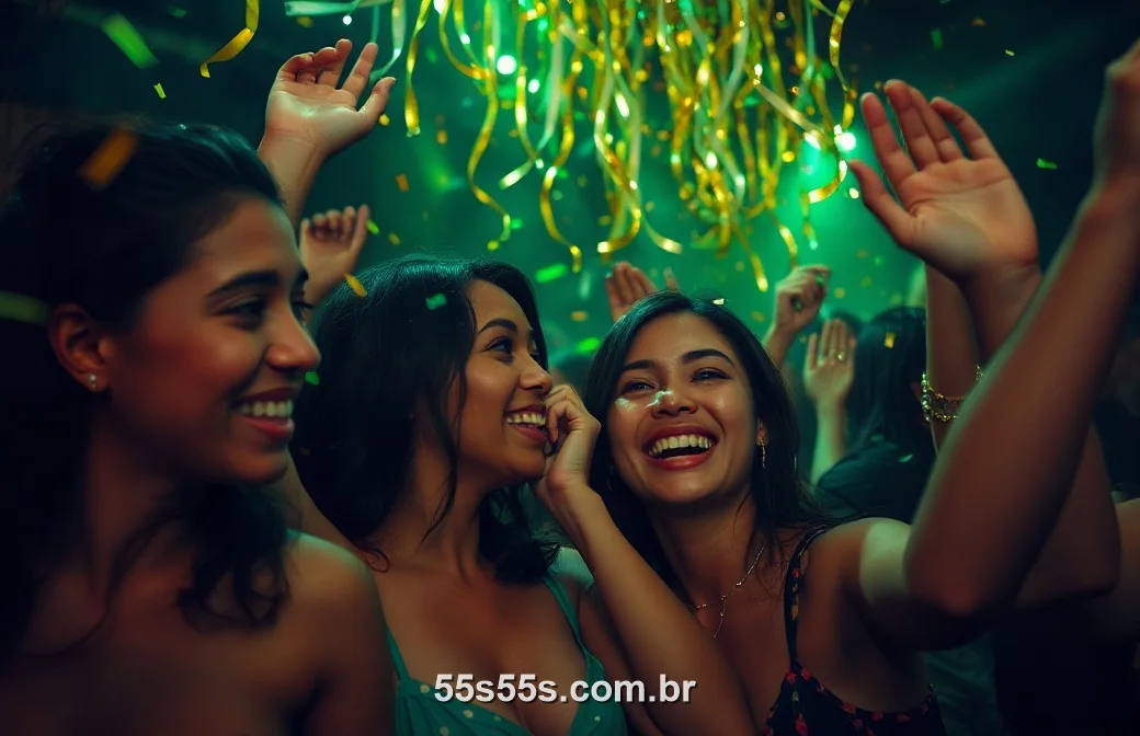 Brasileiros comemorando juntos com o 55S numa festa à noite