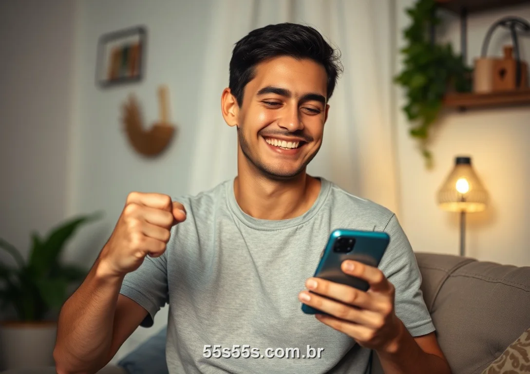 Jogador comemorando um prêmio no Fortune Tiger do 55S
